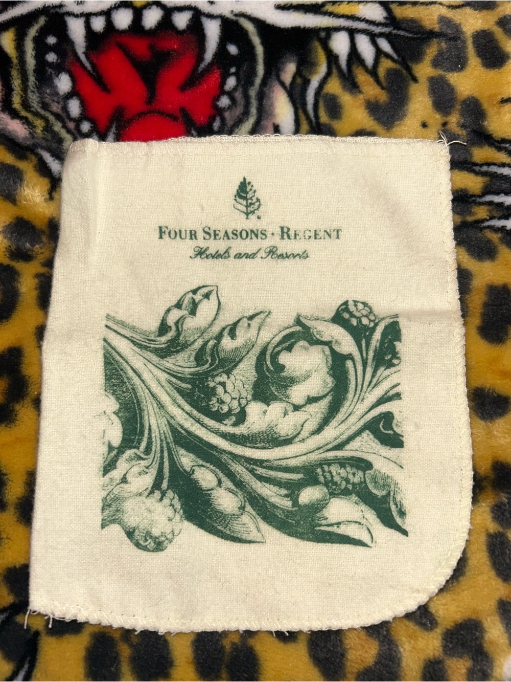 Four Seasons Regent Cream Cotton mini Pouch with Green Print